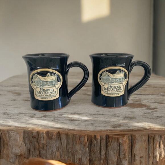 Deneen Pottery Handthrown Black Mugs Beaver Mountain Hancock NY Set of 2 - Picture 8 of 8